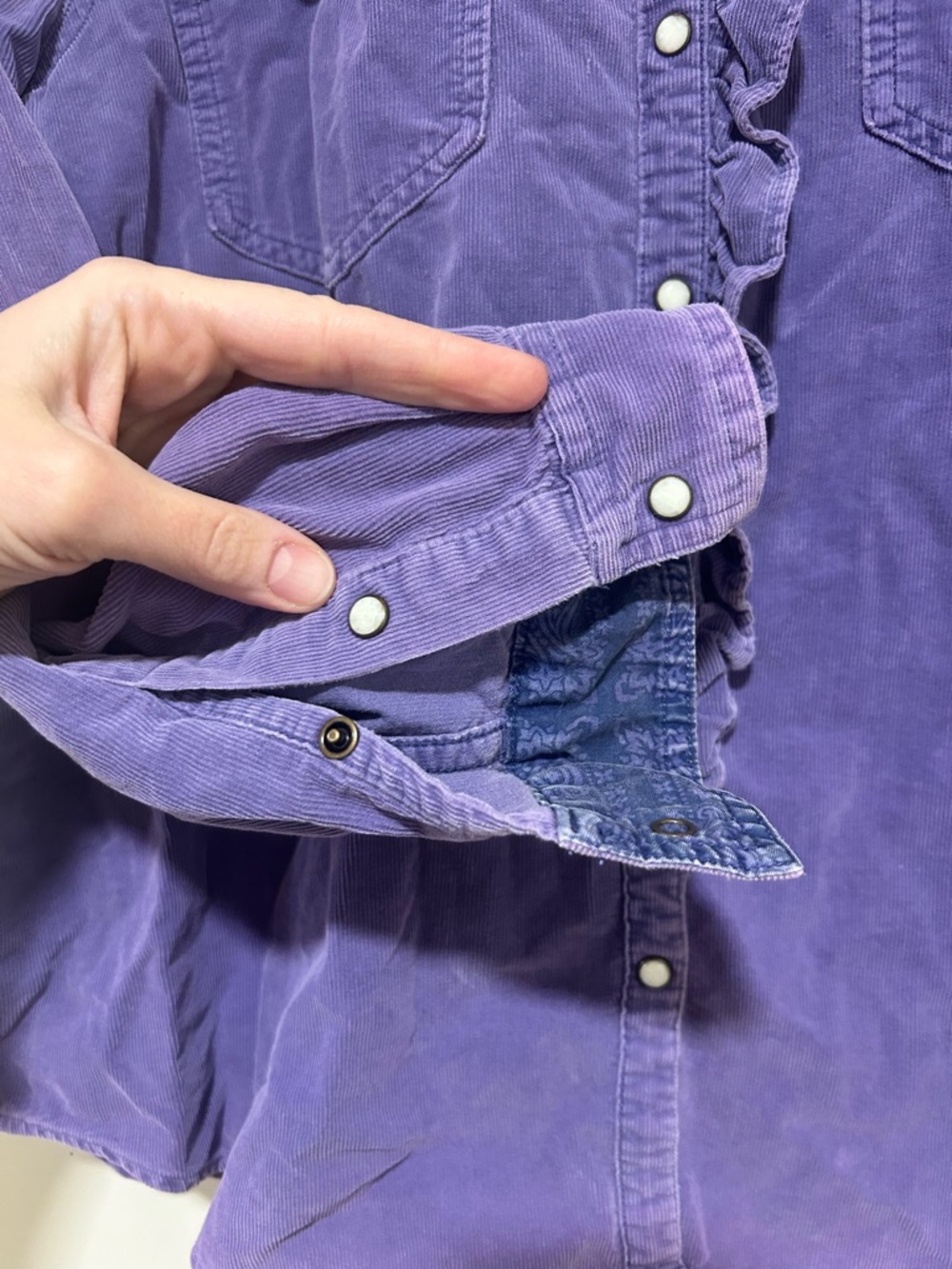 Sundance Ombeline Corduroy Ruffle-Trim Button Down Purple Shirt Size Large - Picture 3 of 6